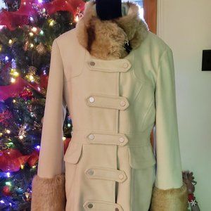 Stunning Long Coat with Faux Fur Cuffs & Collar